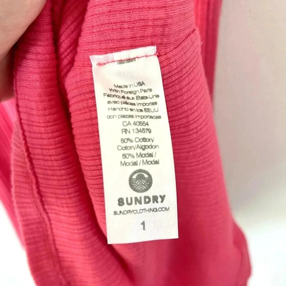 Sundry Colorblock Ribbed Mini Dress in Hibiscus & Neon Pink Trim Size Small - Picture 7 of 13